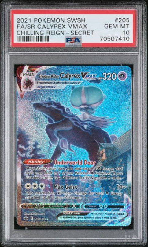 PSA 10 GEM MINT: Shadow Rider Calyrex VMAX (205) – Chilling Reign
