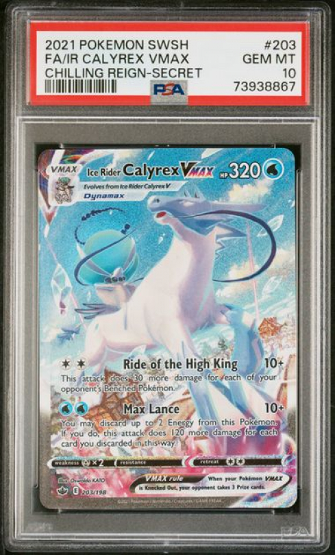 PSA 10 GEM MINT: Ice Rider Calyrex VMAX (203) – Chilling Reign
